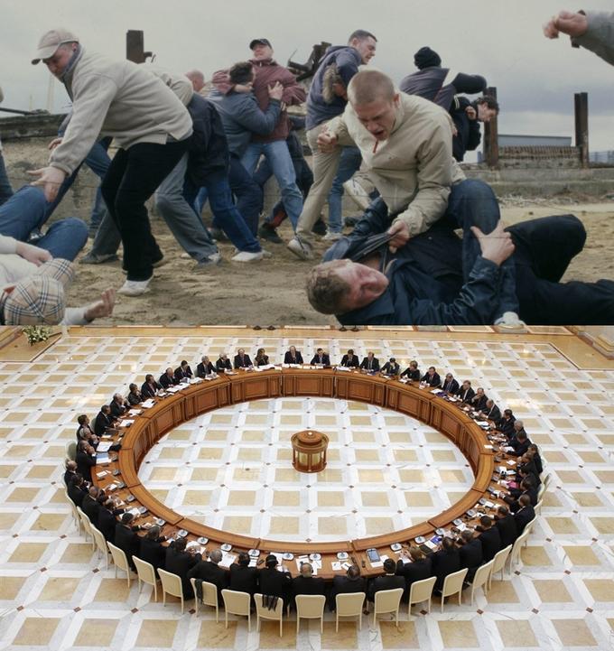 Men Discussing Men Fighting Meme Template