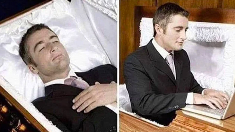 Deceased man in Coffin Typing  Meme Preview Image