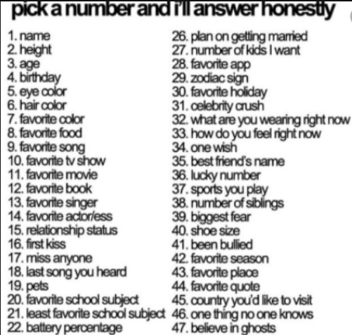 pick a number and i'll answer honestly  Meme Preview Image
