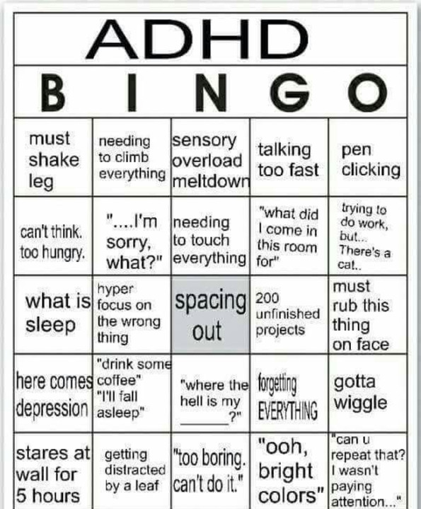 adhd bingo  Meme Preview Image