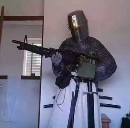 Crusader knight with M60 Machine Gun  Meme Template