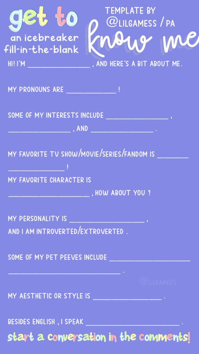 Get to know fill in the blank  Meme Template