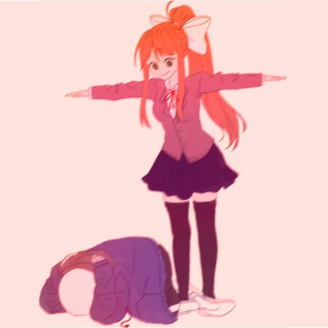 Monika t-posing on Sans  Meme Template